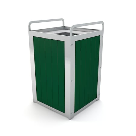 Frog Furnishings Green 32 Gallon Plaza Receptacle with Silver Frame PB 32PLZGRE